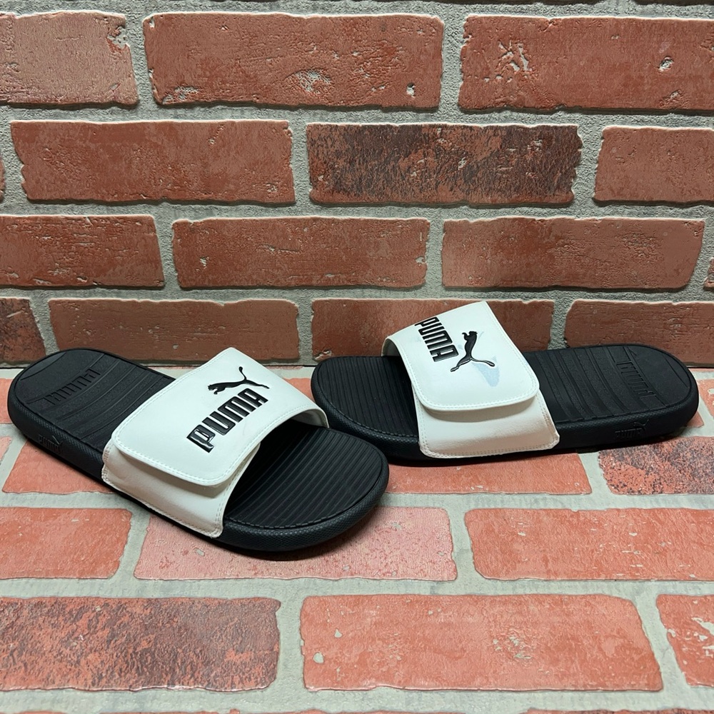 PUMA ‘Cool Cat 2.0 V’ White/Black Adjustable Slide Sandals Men’s Size 10